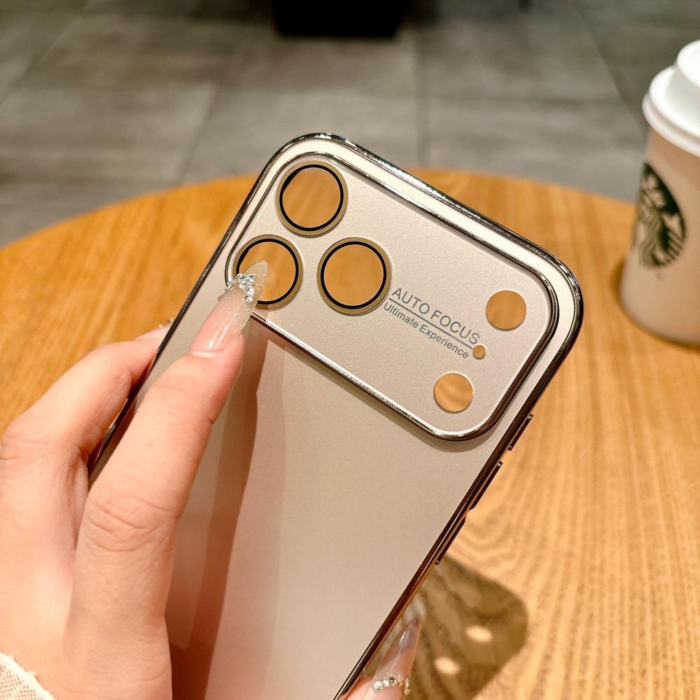 Frosted Plating Crystal Large Window Phone Case For iPhone 17 16 15 14 13 12 11 Pro Max 17ProMax Full Frame Bumper NonSlip Cover
