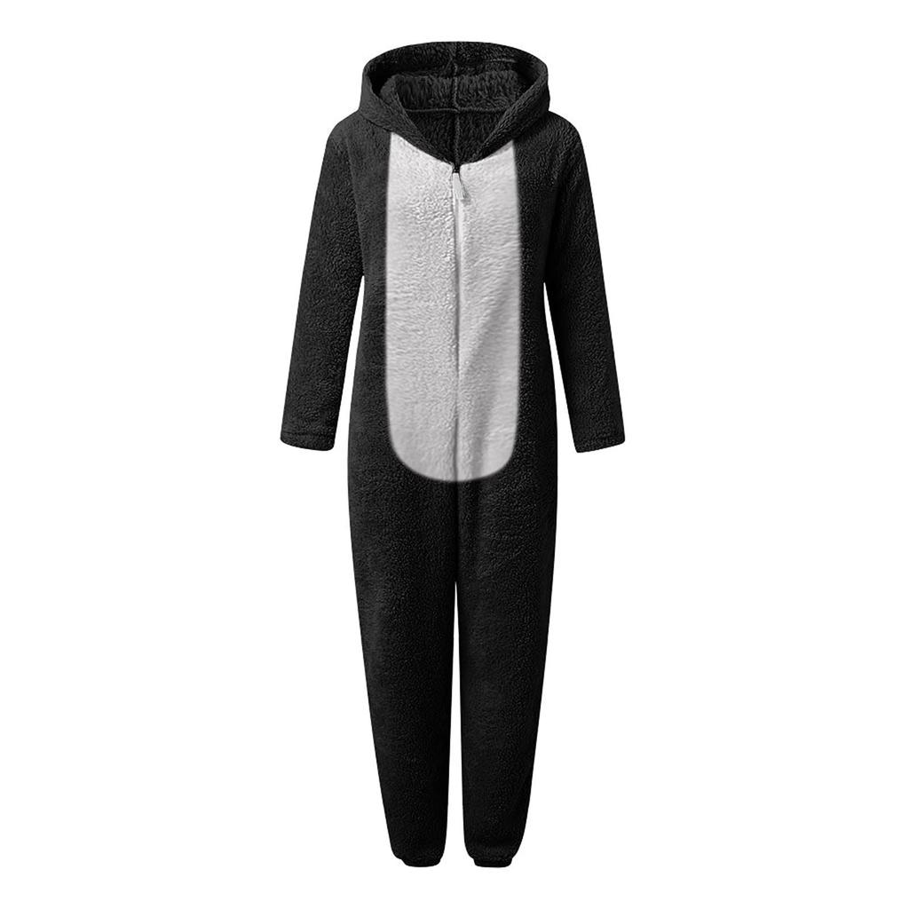Women's Fashion Fleece-Lined Thickened Fleece Hooded Pyjamas With Zip-Up Onesie