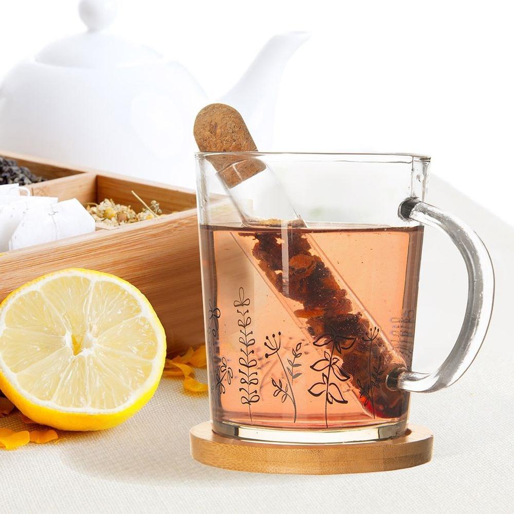 Duży Kubek + Zaparzacz do Herbaty Ziołowej z Bambusowym Stojakiem Szklanym