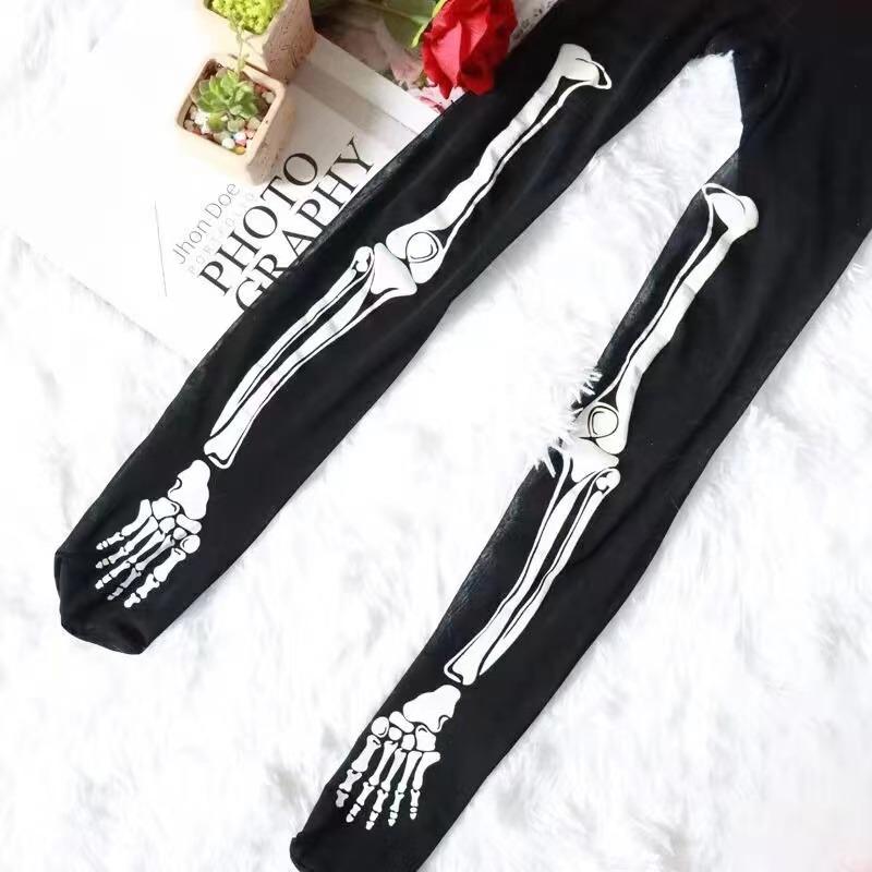 Fashion Tights Sexy Skeleton Legging Nightclub Bar Stockings Halloween Skull Bones Black Pantyhose for Women Young Girls