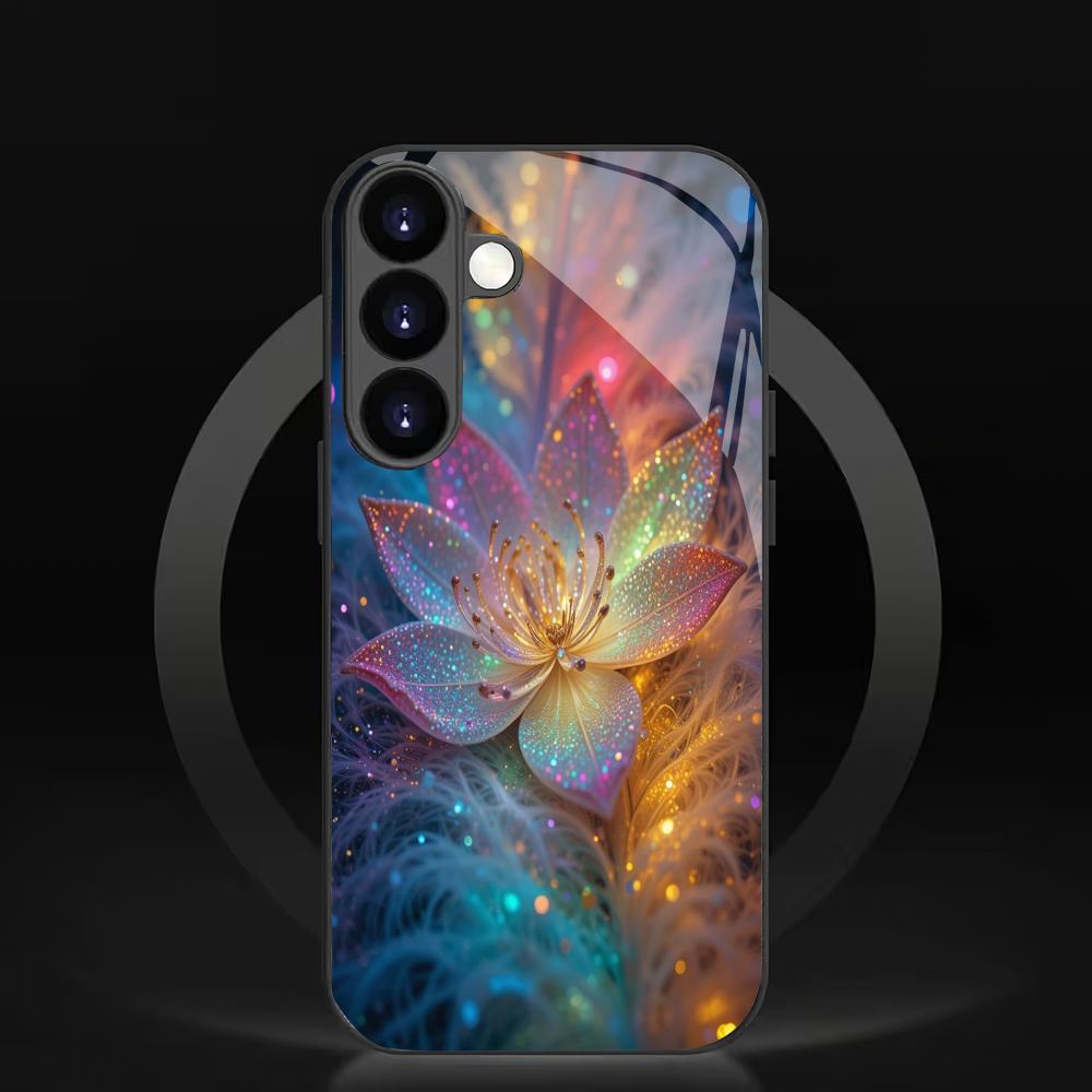 Colorful lotus pattern glass phone case suitable for Samsung Galaxy S26 S25 S24 S23 S22 S20 FE/Ultra/Plus shockproof back cover