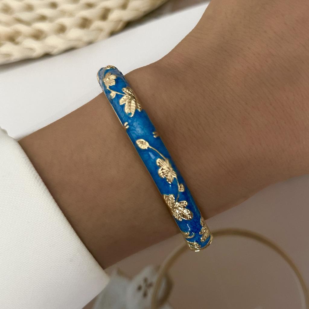 Ethnic Style Luxury Multicolor Enamel Flower Bracelets For Women Gold Color Leaf Floral Cloisonne Bangle Bohemia Charm Jewelry