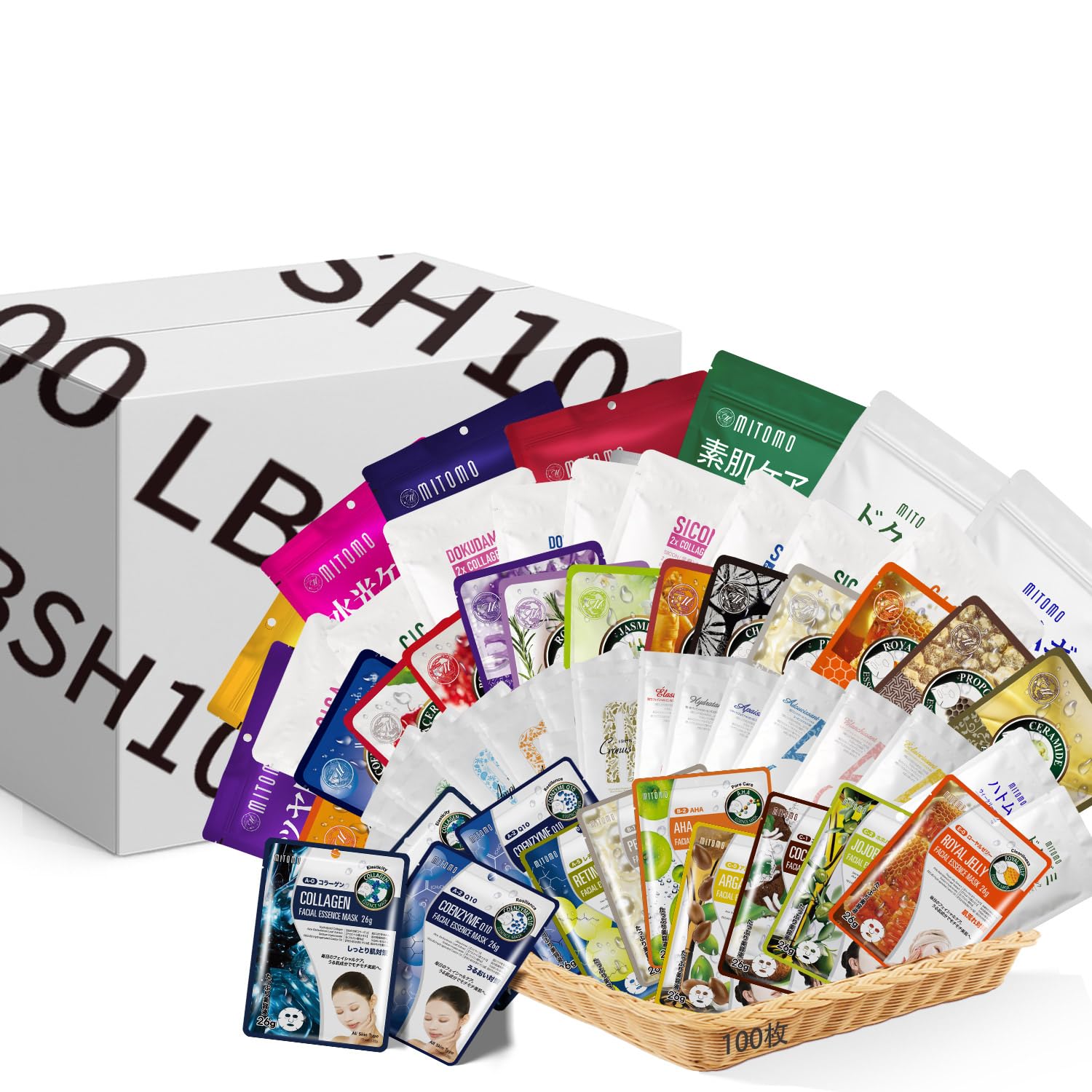 

MITOMO SKINCARE New Sensation Lucky Bag Lucky Bag Face Masks Randomly Selected from All Products 100-Piece - Moisturizing, Large-Capacity [LBSH0100-B]