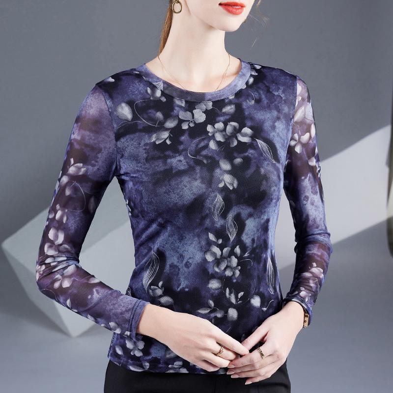 2025 Spring & Autumn Printed Long Sleeve Casual T-shirt for Stylish Middle-aged Women