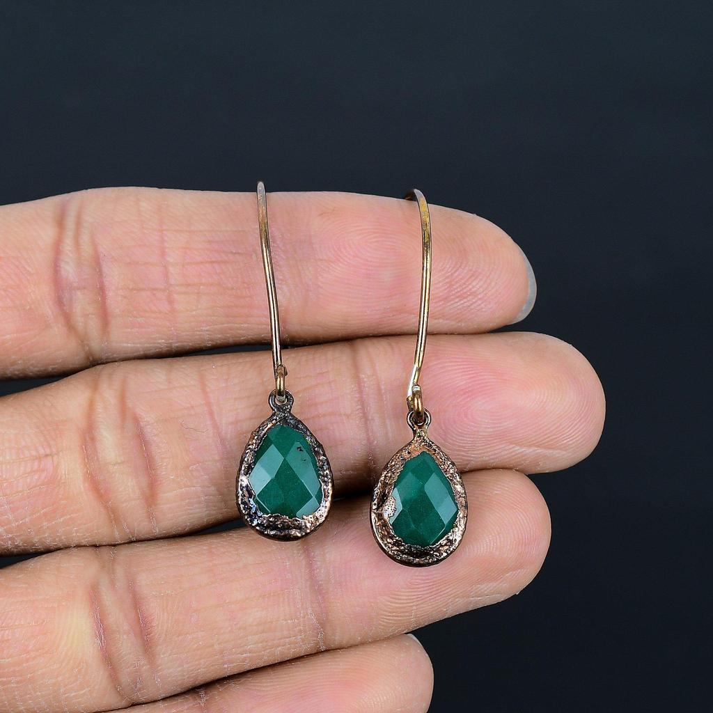 Green Onyx Earrings, Copper Electroformed Jewelry, Gift For Women Handmade Earrings Gemstone Jewelry