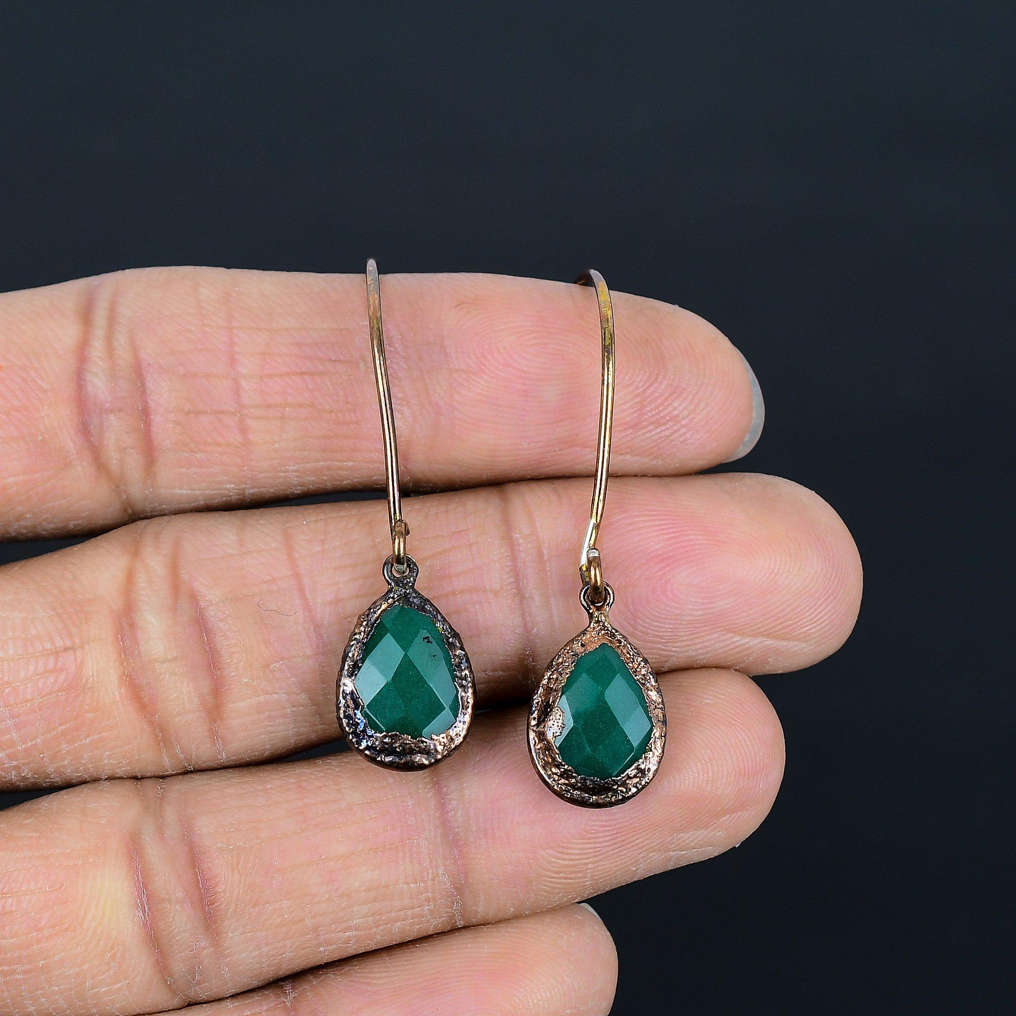 

Green Onyx Earrings, Copper Electroformed Jewelry, Gift For Women Handmade Earrings Gemstone Jewelry 2.55 Inches