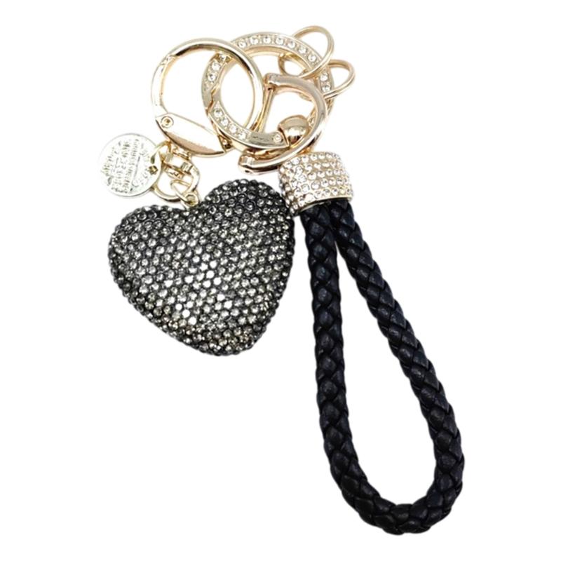

Handmade Love Heart Key Chain with Diamonds Sparkling Rhinestones Keychain Pendant Gift for Couple and Trendsetters серый