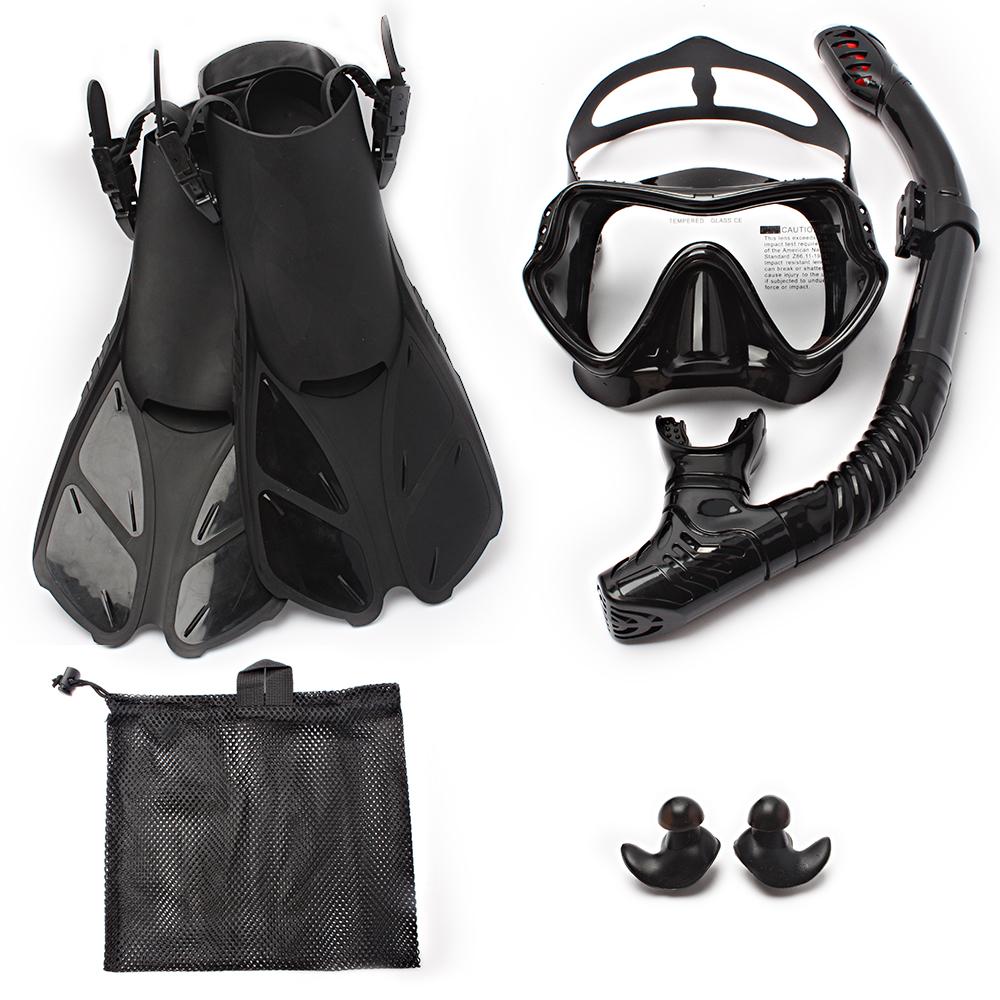 JSJM 1+1+1 Professional Scuba Diving Mask Equipment Diving Glasses HD Anti Fog Scuba Mask Underwater Snorkeling Snorkel Flippers