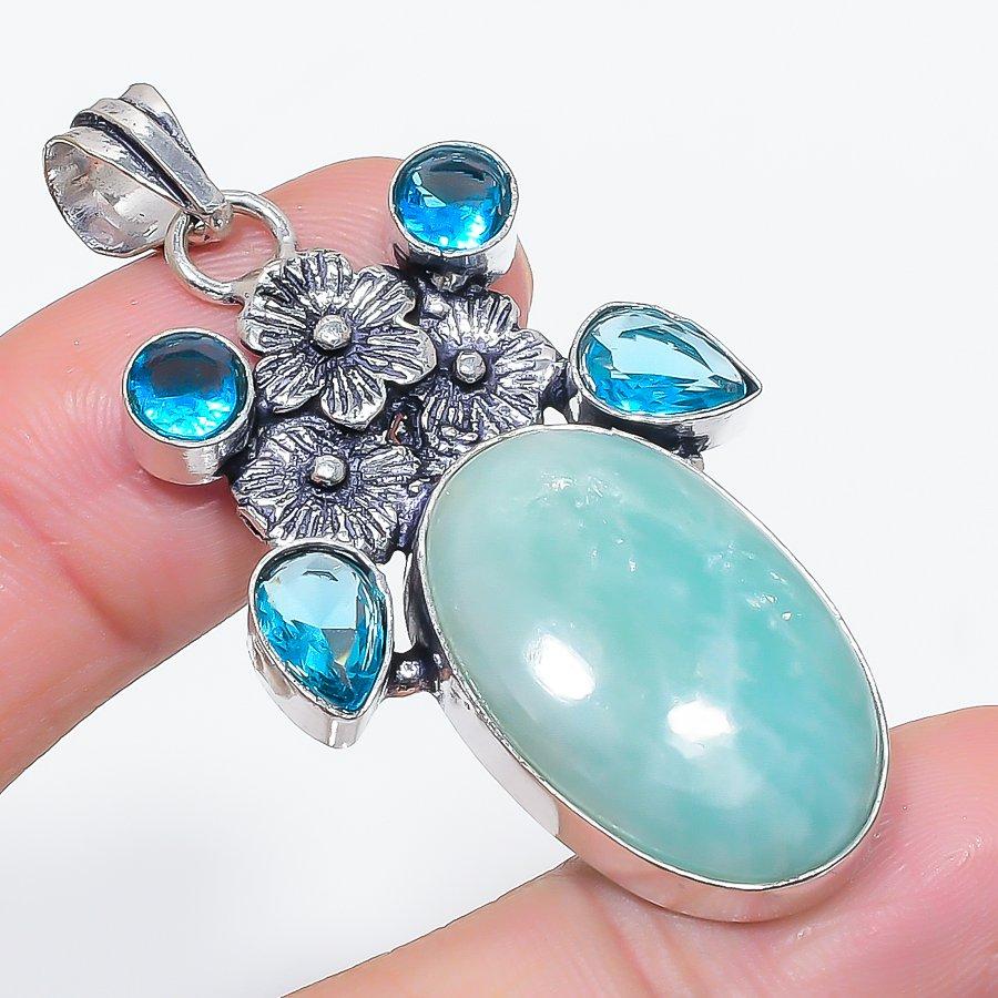 

Натуральный зеленый апатит, топаз 925 стерлинговое серебро ювелирная подвеска 2,21 U0B57