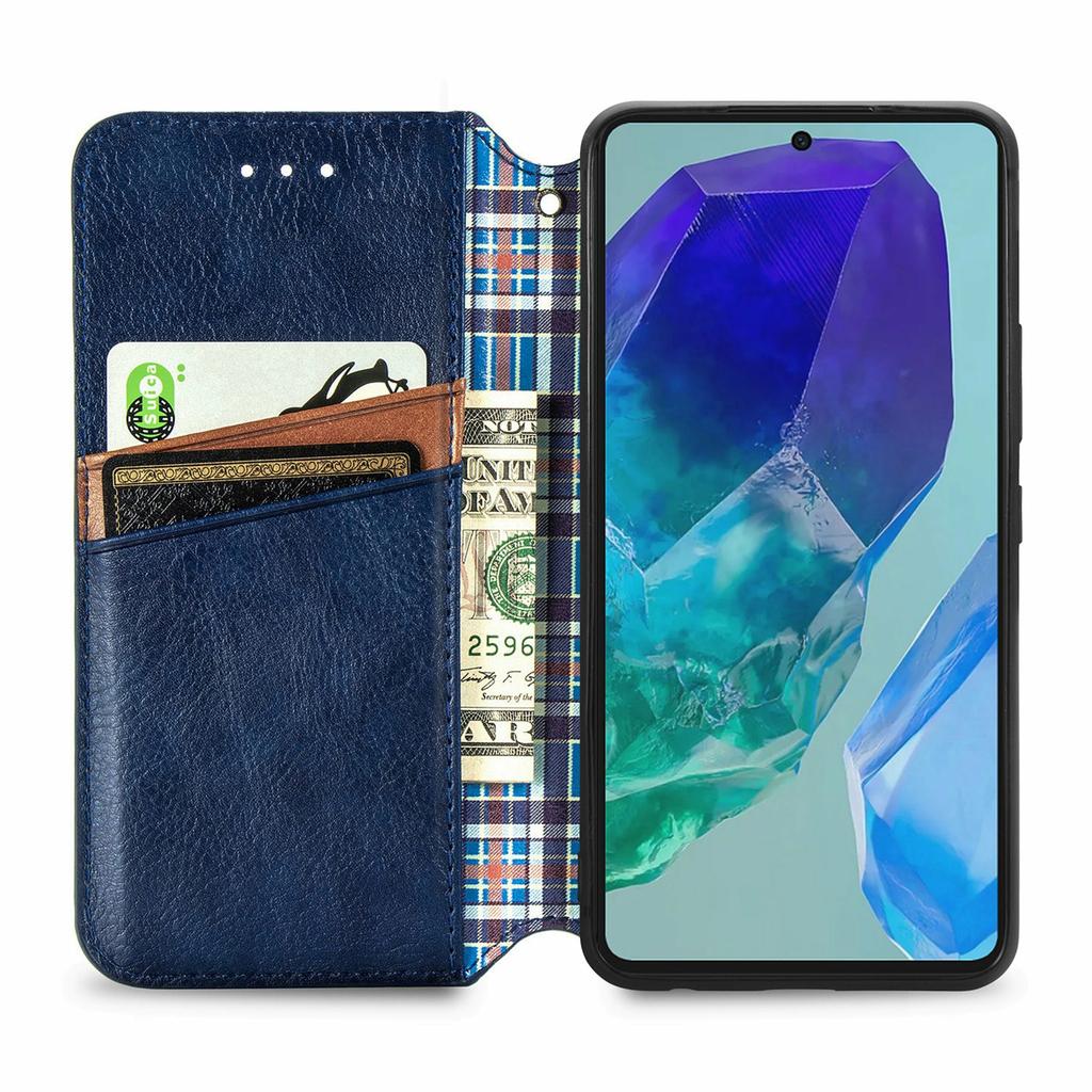 For Samsung Galaxy S24 FE PU Leather Case Rhombus Imprint Wallet Stand Phone Cover