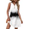 Ladies' Fashionable Retro Color Block Patchwork Printed V-neck Button-down Pocket Vest Dress Beach Vacation Summer Dress