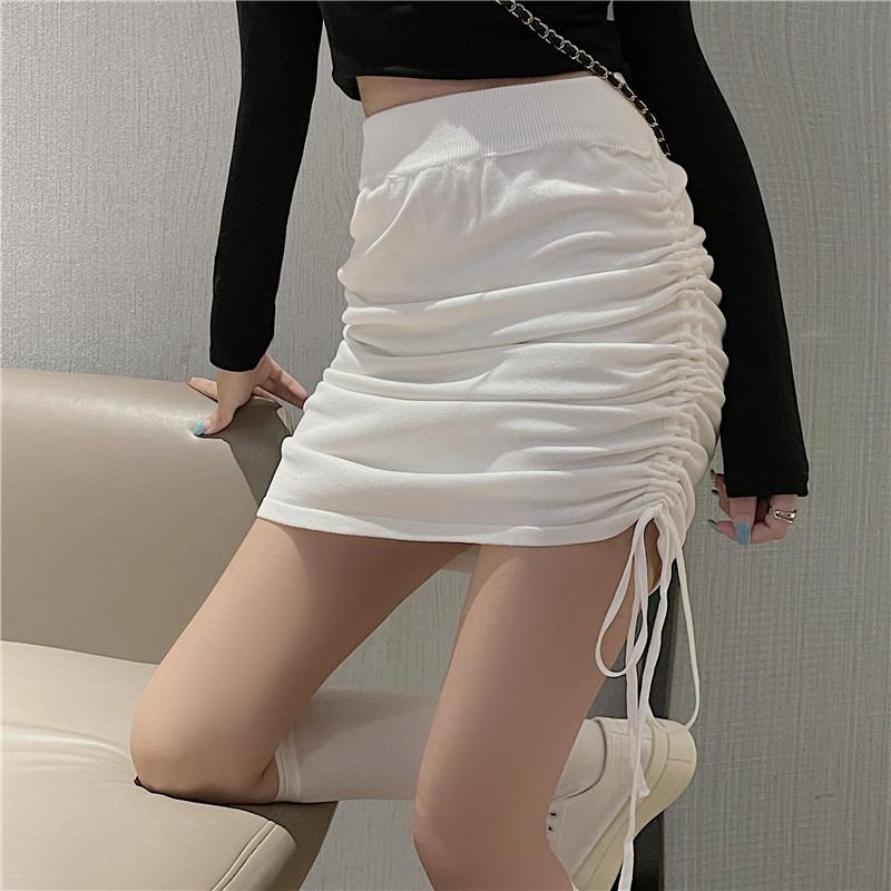 Fashion High Waist Drawstring Sexy Short Skirt Women Solid Slim Fit Casual Hip Wrap Skirt Loose A Line Elegant Vintage Office Ladies Skirts 25660