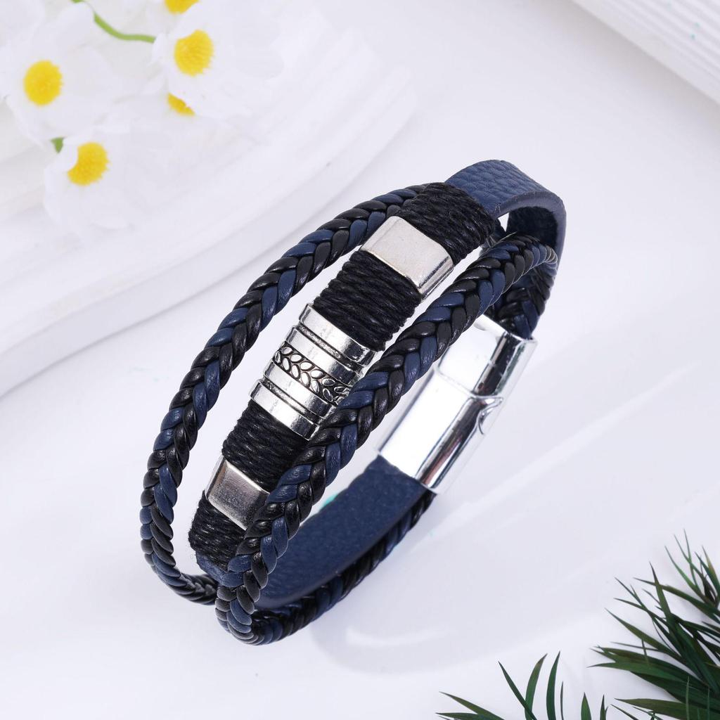 European & American Style Multi-Layer Braided Leather Men's Bracelet - Versatile Fashionable Hip-Hop Bangle