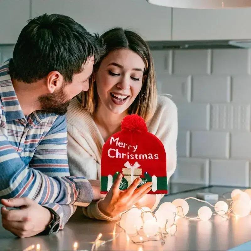 Christmas Hat With Led Light Christmas Light Up Sweater Knitted Beanie Xmas Hat for Adults Kids Christmas Decor Supplies