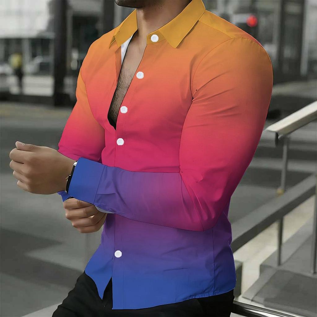Chemise pour homme à col dégradé violet ton uni manches longues boutonnée