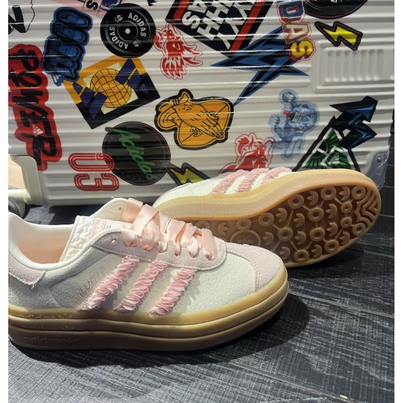 adidas Gazelle Bold Różowe Koronkowe Falbany Damskie Sneakersy Kość Słoniowa Piaszczysto-Różowe Off-White JR8374
