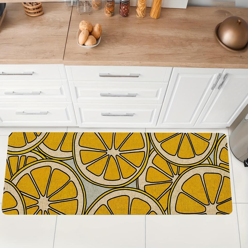 1Pcs Lemon Pattern Anti-Slip Rugs Kitchen Mat Soft Thickened Kitchen Floor Mat Waterproof Vintage Absorbent Non-slip Oil-proof Floor Mat Runner Rug