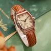 Vintage Barrel Shape Ladies Quartz Watch With Leather Strap For Fashion Women