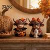 Country Home Ornament 2PCS Highland Cow Ornament, Wooden Rustic Style Figurine, Thanksgiving Figurines Theme Wood Art, for Entrance Living Room Decor
