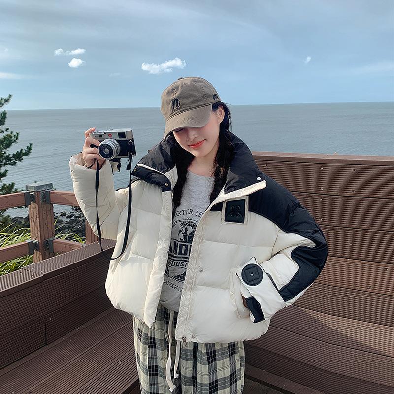 

New Women s Short Cotton-padded Jacket Korean Version of Loose Little Padded Cotton-padded Jacket Contrast Coat. XL