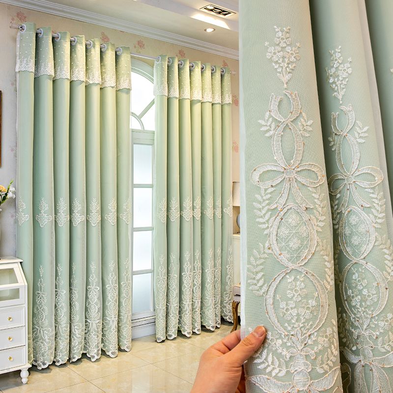 Verdunkelungsvorhang mit besticktem Blumenmuster und Ösen oben – UV-beständig, maschinenwaschbar, Stickerei, gefertigt für Schlafzimmer, Wohn- und Büroräume