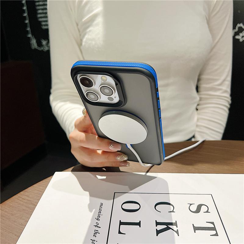 For iPhone 16 Pro Max Luxury Magsafe Magnetic Matte Bicolor Frame Phone Case For iPhone 12 13 14 15 16 Plus Protective Cover