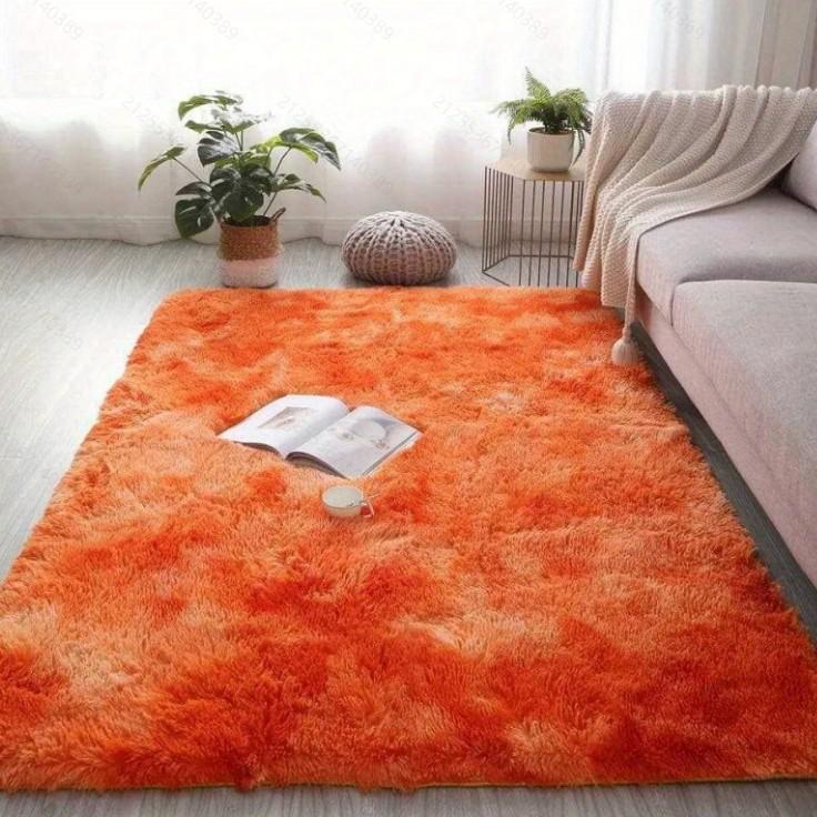 Rectangular Tie Dye Floor Mat with Gradient Plush Carpet, Nordic Style Bedroom Balcony Bay Window Carpet Floor Rugs
