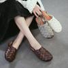 Hand Woven Genuine Leather Round Toe Flat Sandals Casual Versatile Women's Shoes