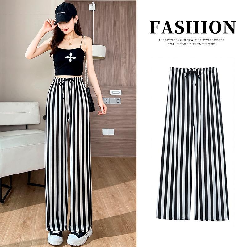 Women's Fashion Casual Colour Block Print High Waist Trousers Pants & Capris