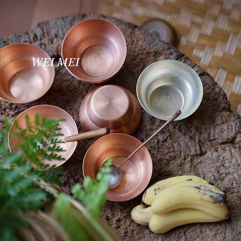 Vintage Pure Copper Bowl,Handcrafted Brushed Finish Luster Texture Picnic Soup 12 cm Bowl,Portable Thickened Copper Tableware