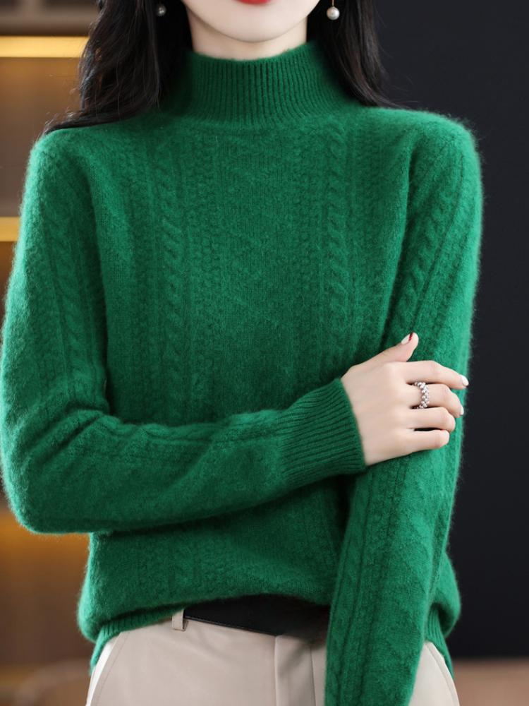 Women's Solid Mock Neck Long Sleeve Sweater for Fall & Winter