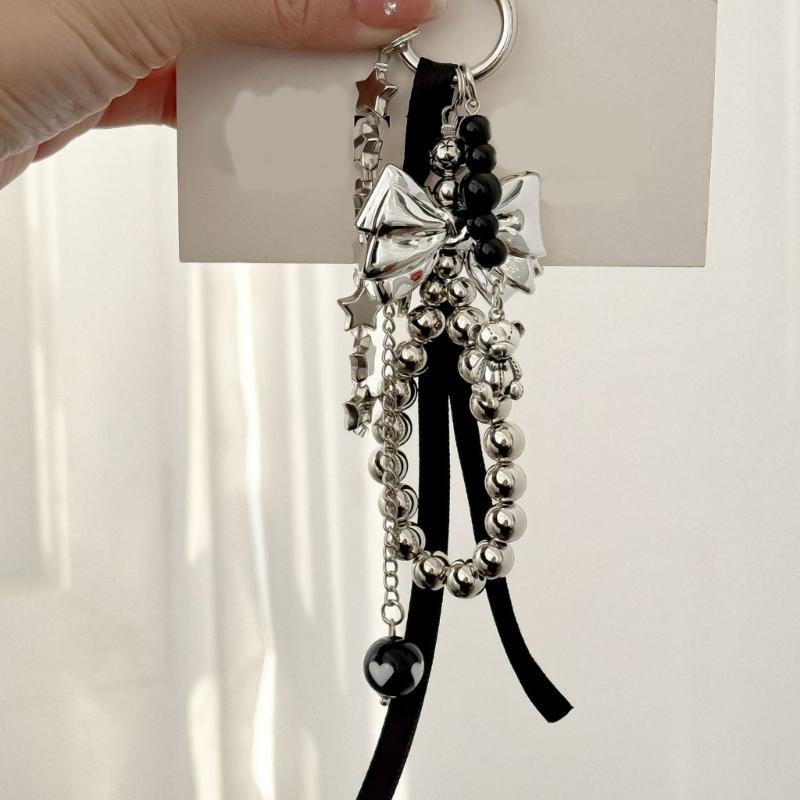 Ciondolo Fiocco di Perline per Borse Portachiavi e Bagagli Ornamento Esclusivo Coreano Nero Accessorio per Sacchetto Regalo