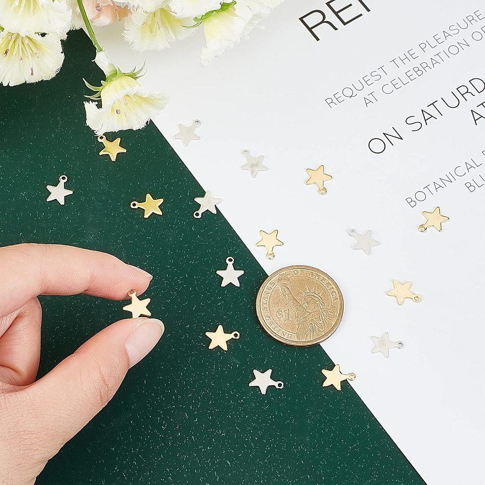 304 Stainless Steel Charms Star Golden & Stainless Steel Color 10x8x0.8mm Hole: 1mm 160pcs/box