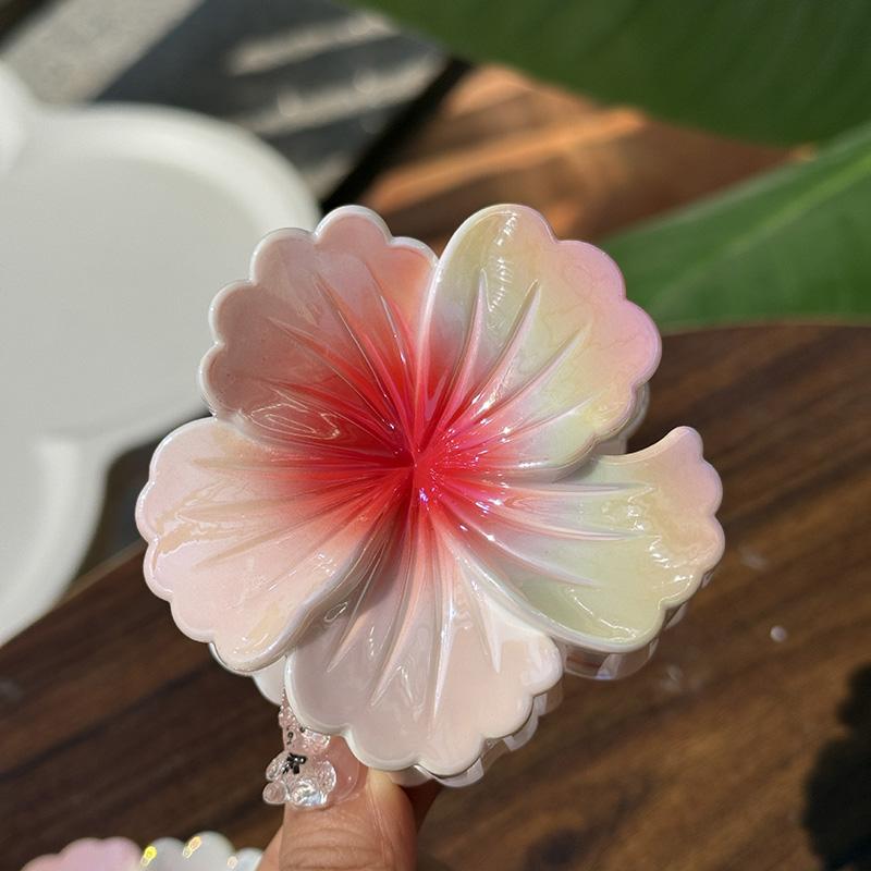 Boho Korean Gradient Colorful Flower Ponytail Shark Hair Clip Claw Women Temperament Hairpin Barrettes Hair Hawaiian Accessories
