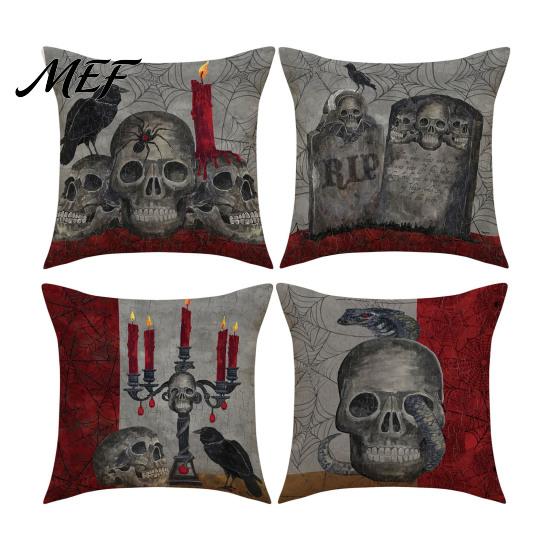 Halloween Ghost Cushion Cover Cover, Spooky Skull Throw Pillow 18x18 Holiday Party Inch Case for Living Room Sofa Couch Decor Theme Home