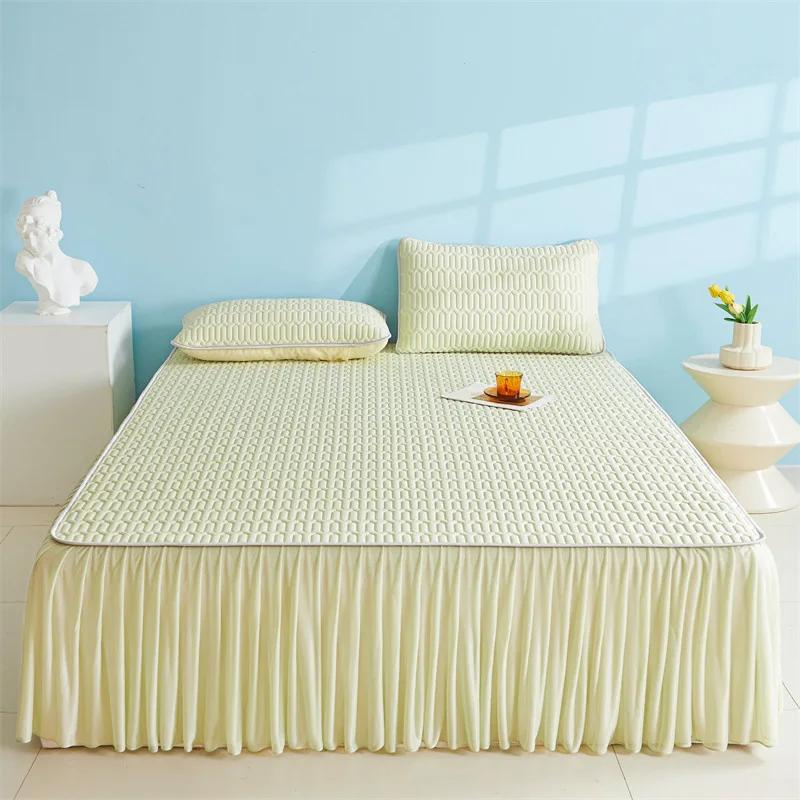 Summer Solid Color Lace Bed Skirt Latex Cool Mat Single Piece Washable Air Conditioning Mat Ice Silk Cool Mat