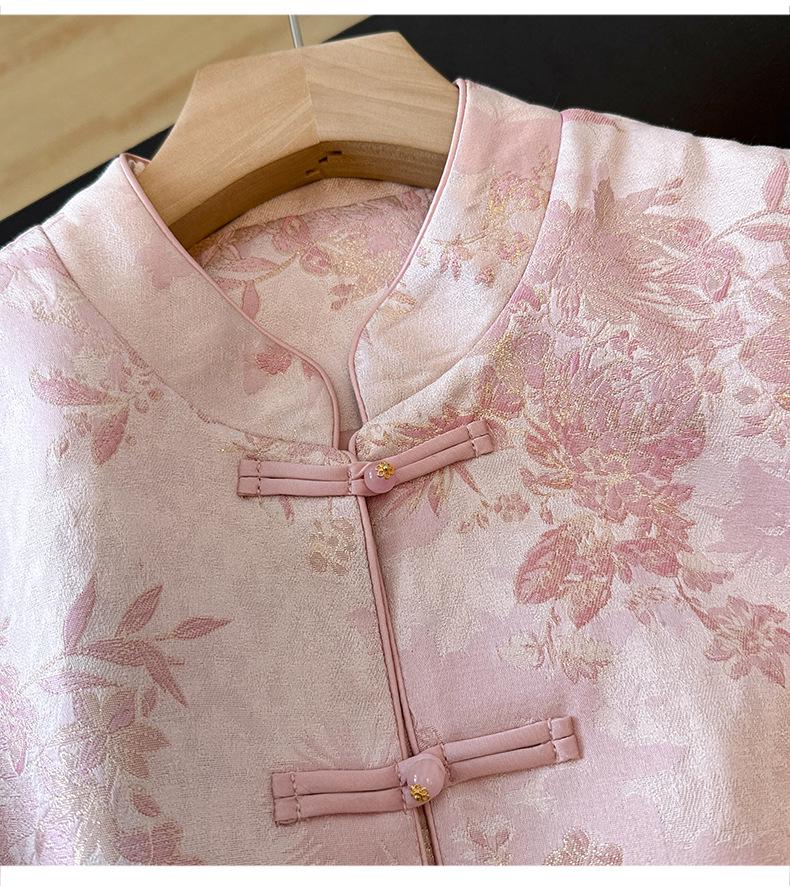 Silk Age-Reducing Frog Button Jacquard Top for Middle-Aged Women - Plus Size, Chinese Style, Spring/Autumn Outerwear