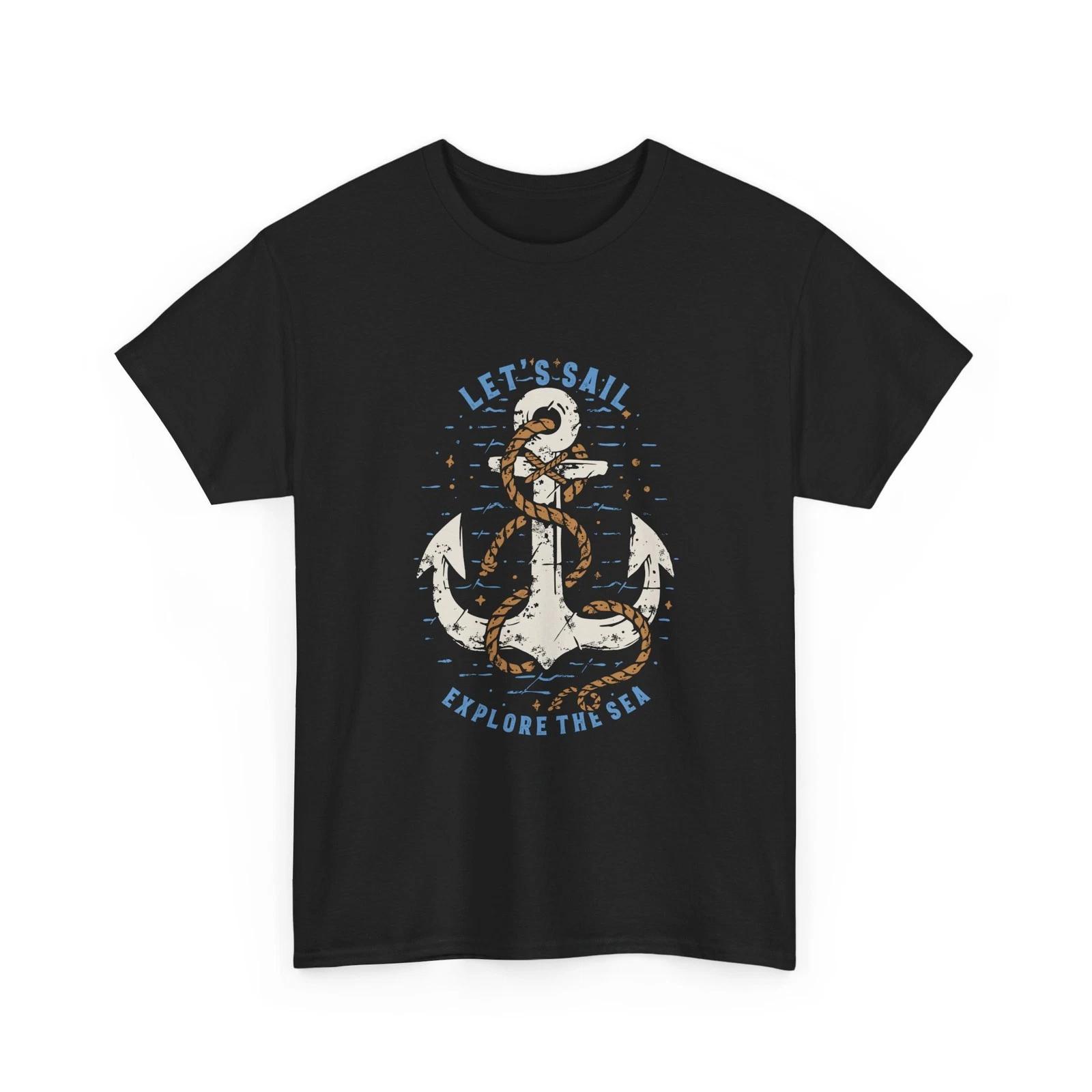 Якорь Морская Графическая Футболка | Давайте Плыть Исследовать Море, Футболка с Океаном, Хлопок M