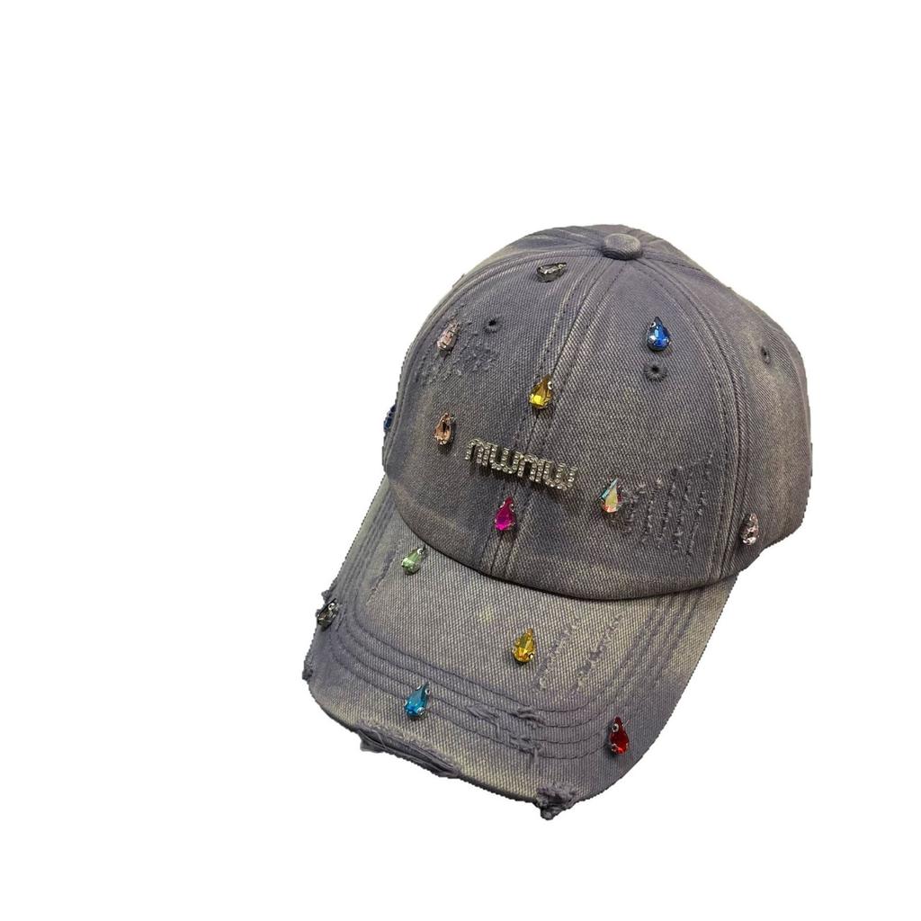 Heavy Industry Light Luxury Color Rhinestone Min Baseball Cap, Personalized Niche Hole Washed Sports Cap