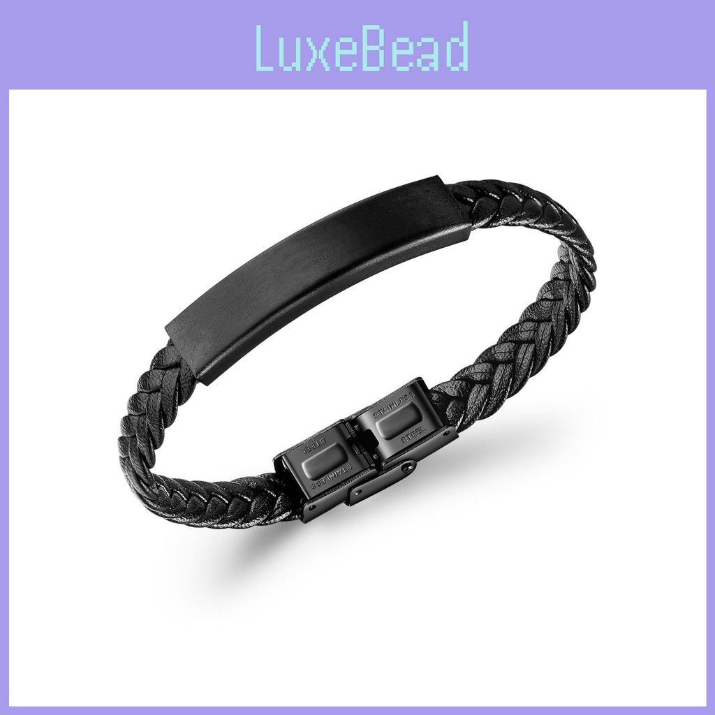 Vintage Black Stainless Steel Bracelet Wholesale Fashion Woven Leather Bracelet Jewelry
