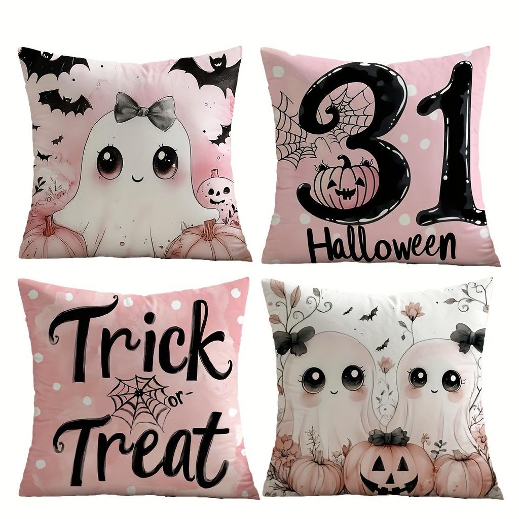 Cute Halloween Pillowcases: Ghosts, Pumpkins, And Trick Or Treat Designs! Sofa Cushion Cover Holiday Party Decoration Gift