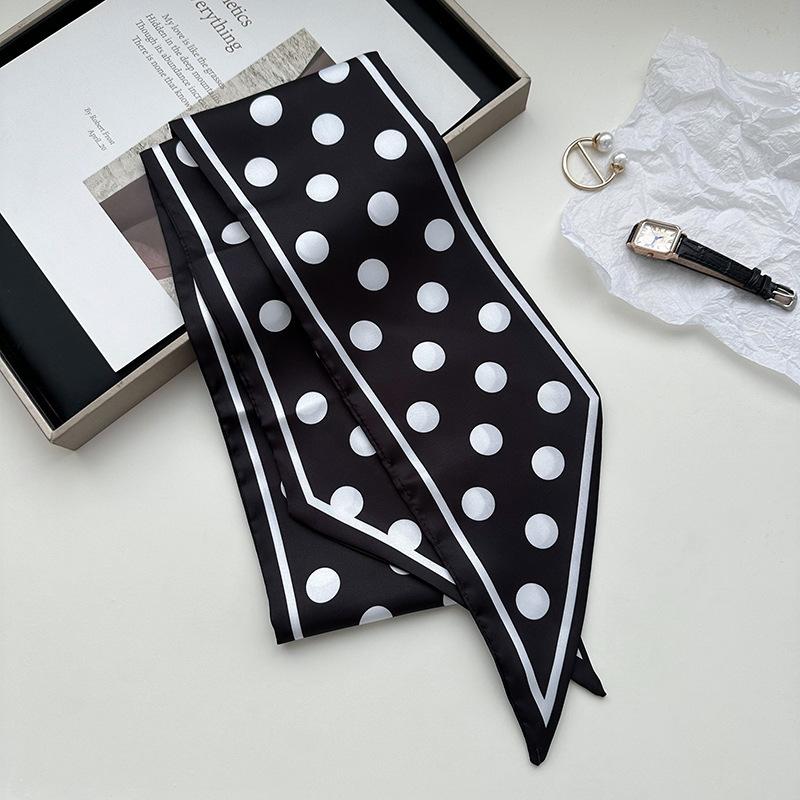 Double-sided imitation silk silk scarf, long women's professional wear, spring and summer new decorative scarf, hair band, streamer.