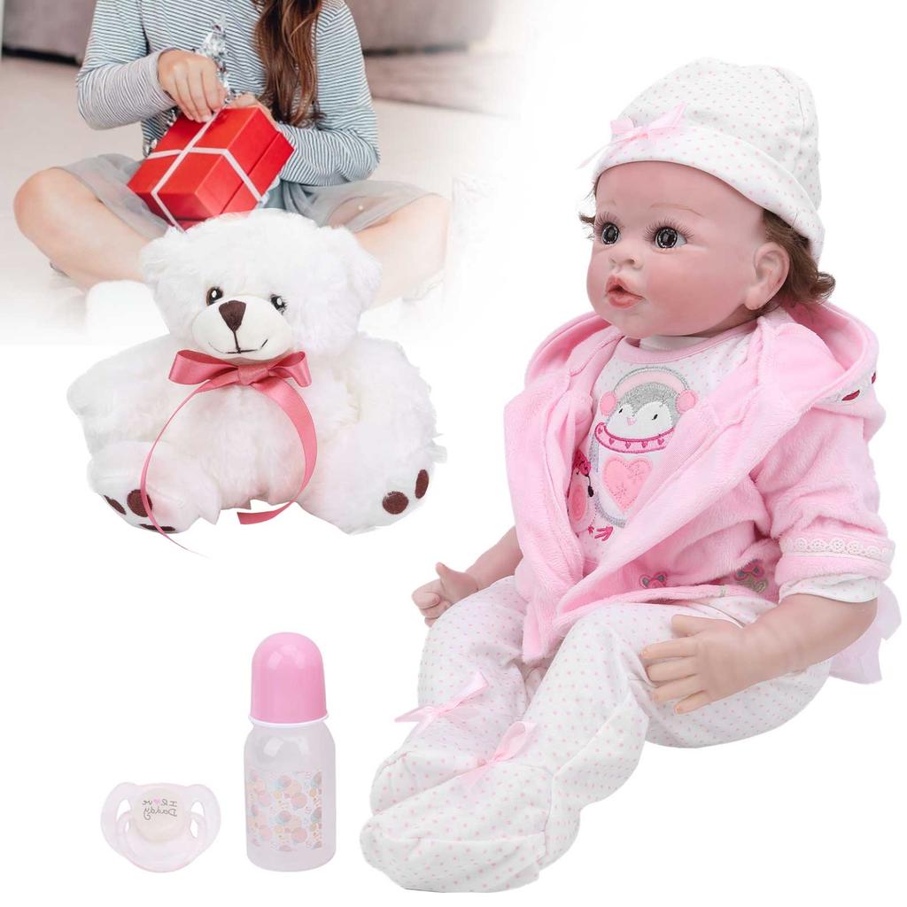 55cm Niedliche Kinder Rollenspiel Rosa Kleidung Puppe Fertige Reborn Babypuppe Lebensecht Geschenk Spielzeug
