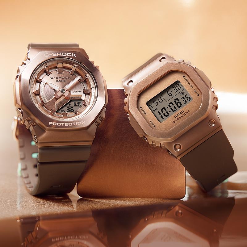 Casio All-metal Series-octagonal Fashion Trend Sports Waterproof Octagonal Metal Watch Bronze Quartz Movement Resin Strap Japanese and GM-S2100BR-5APR