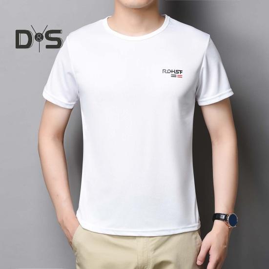 Summer Men Top Ice Silk Quick-drying Short Sleeves O Neck Loose Solid Color Thin Breathable Elastic Casual Pullover Daily Sport Top
