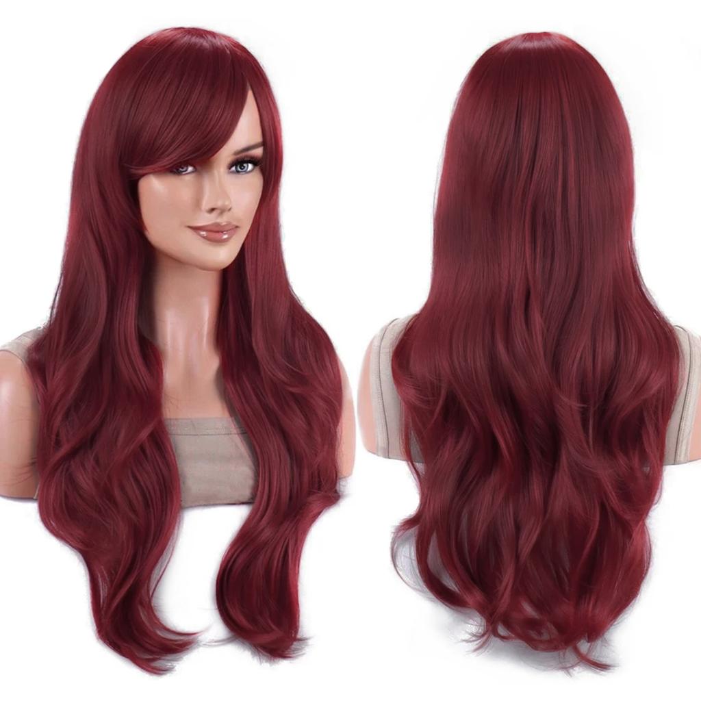 Parrucche Colorate Sintetiche Ondulate per Cosplay Lunghe 70cm con Frangia Parrucca Costume per Donne