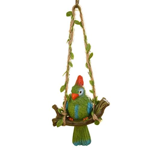 Hanging Parrot Garden Statue Resin Tropical Bird Swing Figurine Outdoor Animal Sculpture for Patio Lawn Garden Balcony Tree Decor