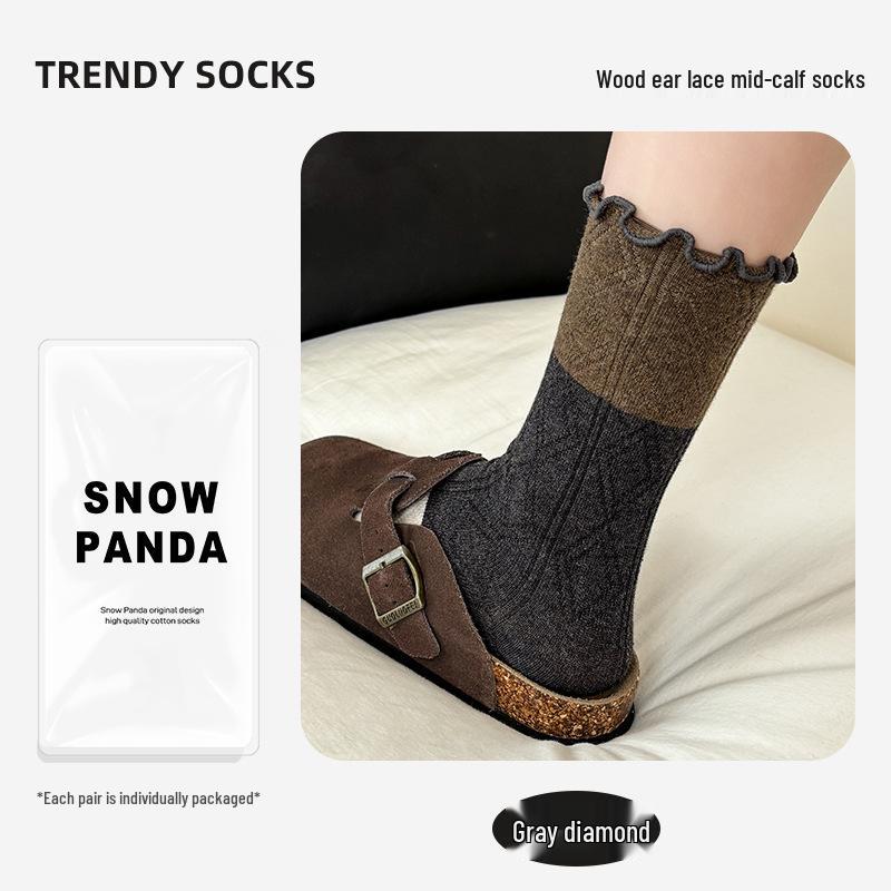 Women's Japanese-Style Frilly Edge Mid-Calf & Knee-High Slouch Socks - Autumn/Winter Versatile Fabric.