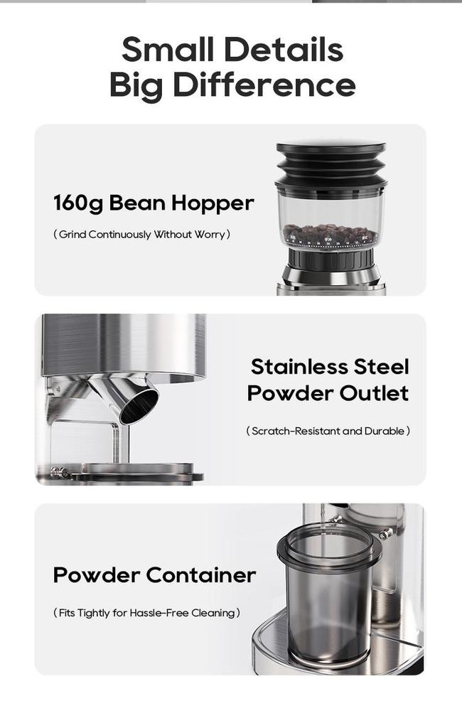 HiBREW G7 Electric Coffee Grinder, 48 Grind Settings, Anti-Static Technology, Stainless Steel Conical Burr, Compatible with 51/54/58mm Portafilters