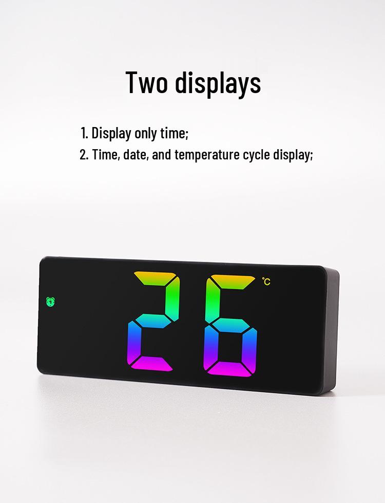LED Large Display Bedside Alarm Clock - Simple, Stylish, Colorful Screen